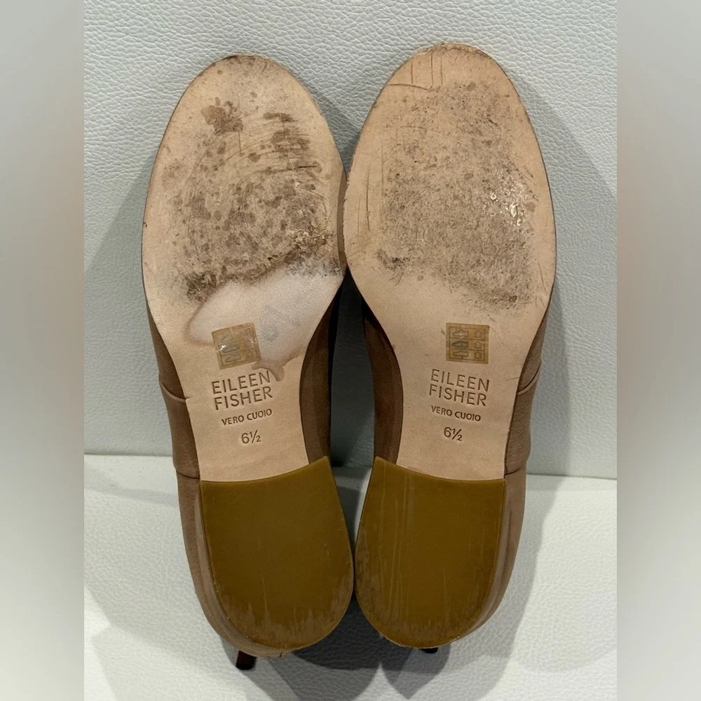 Eileen Fisher Fayo Block Heel Booties Women's Tan Leather Size 6.5